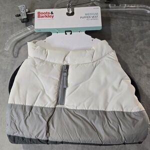Boots & Barkley Medium Puffer Vest Coat Fleece Lined Gray Cream